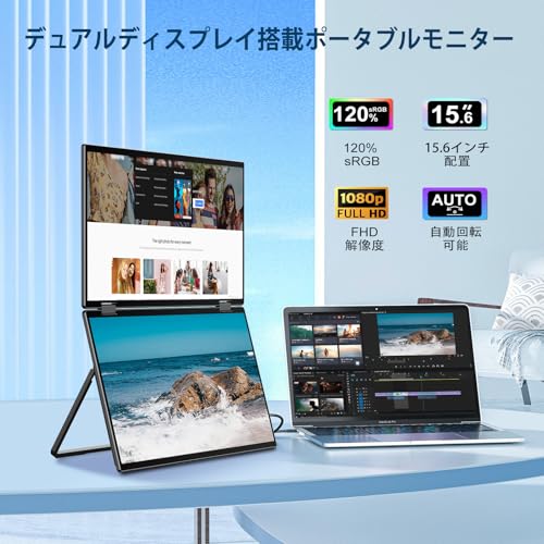 【美品】折りたたみ式2画面モバイルモニター 15.6インチ×2 2画面展開!? へ、へんたいモバイルモニターだァーーッ！（感動
