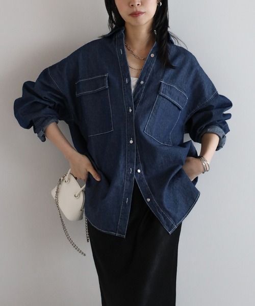 シルバーボタンオーバーサイズ8ozデニムシャツ 2