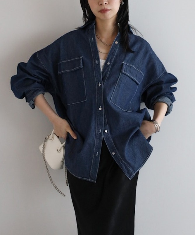 シルバーボタンオーバーサイズ8ozデニムシャツ 2