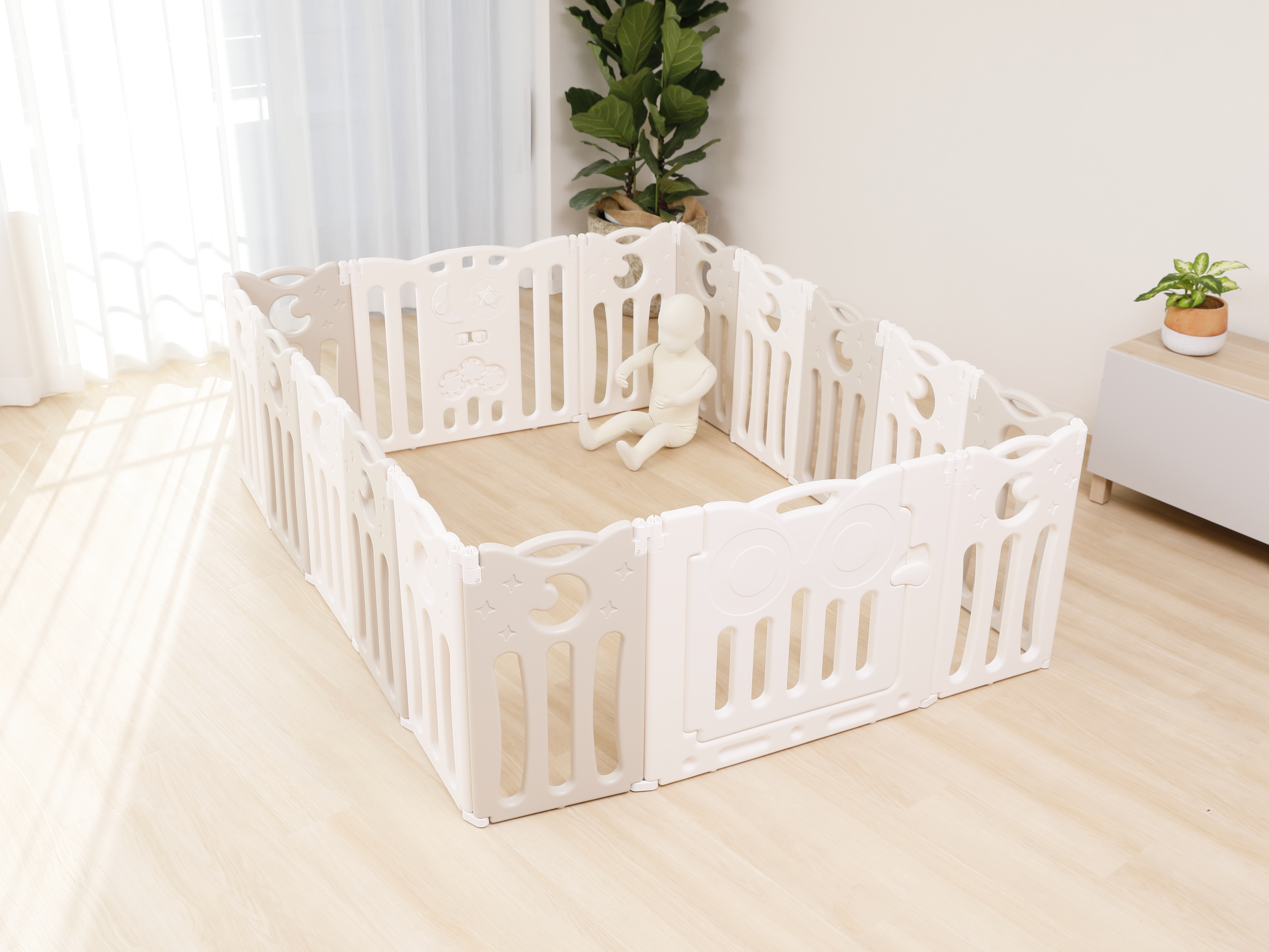 【美品】ベビーサークル　折りたたみ　ベビーアイランドDX  16枚　箱・説明書付 折りたたみベビーサークル アイリスプラザ 16枚 アイスブルー アイリス