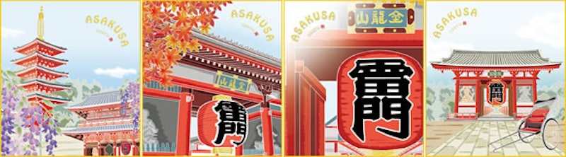 ご当地土産色紙4枚セット-浅草 4