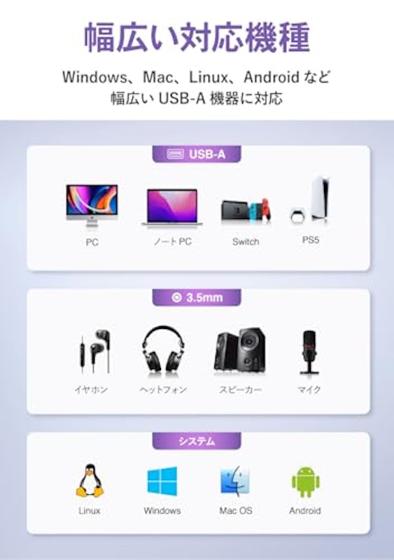 USB-A&3.5mm オーディオ変換ケーブル 3