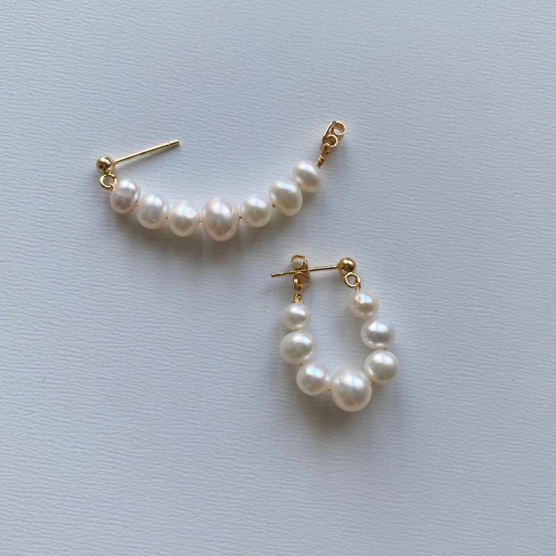 淡水パールフープピアス 1