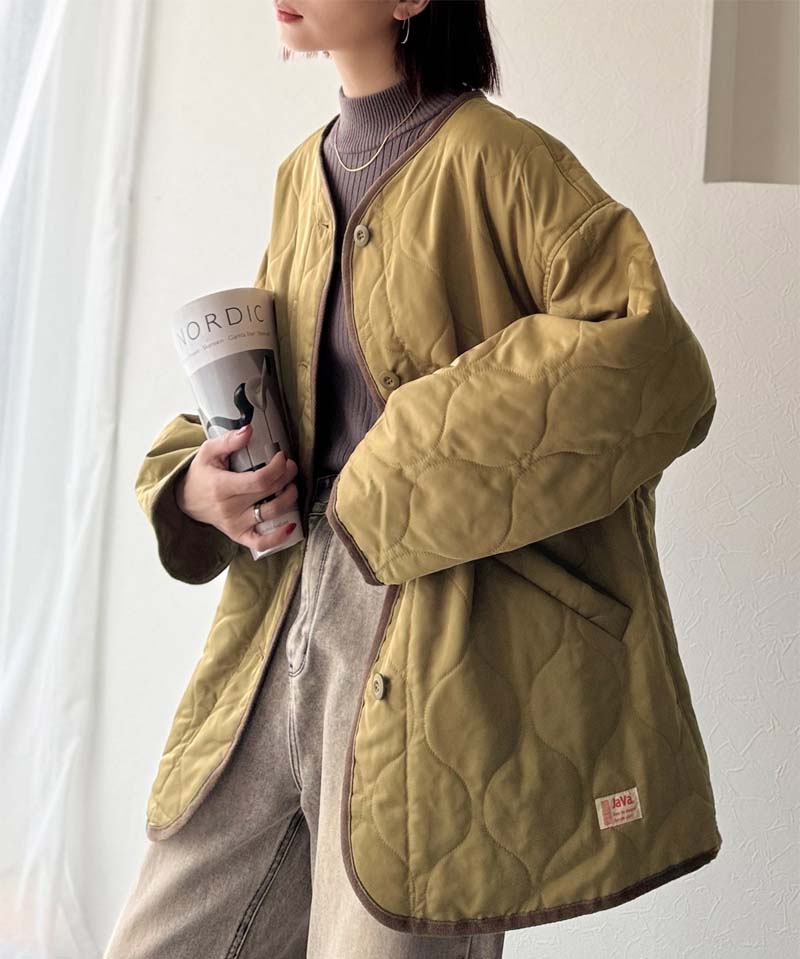 ノーカラーキルティングコート 17