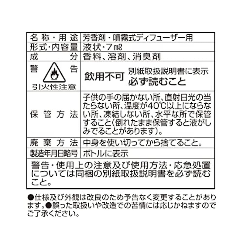 噴霧式ディフューザー専用フレグランスオイル 5