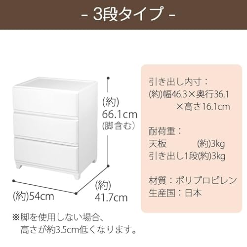 壁付収納チェスト ワイド 3段 2
