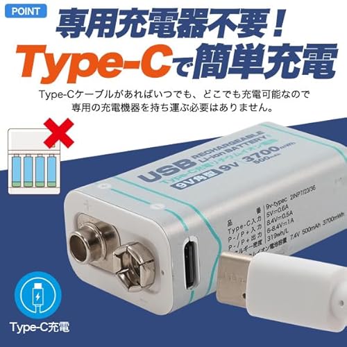 Type-C充電リチウムイオン充電池 2