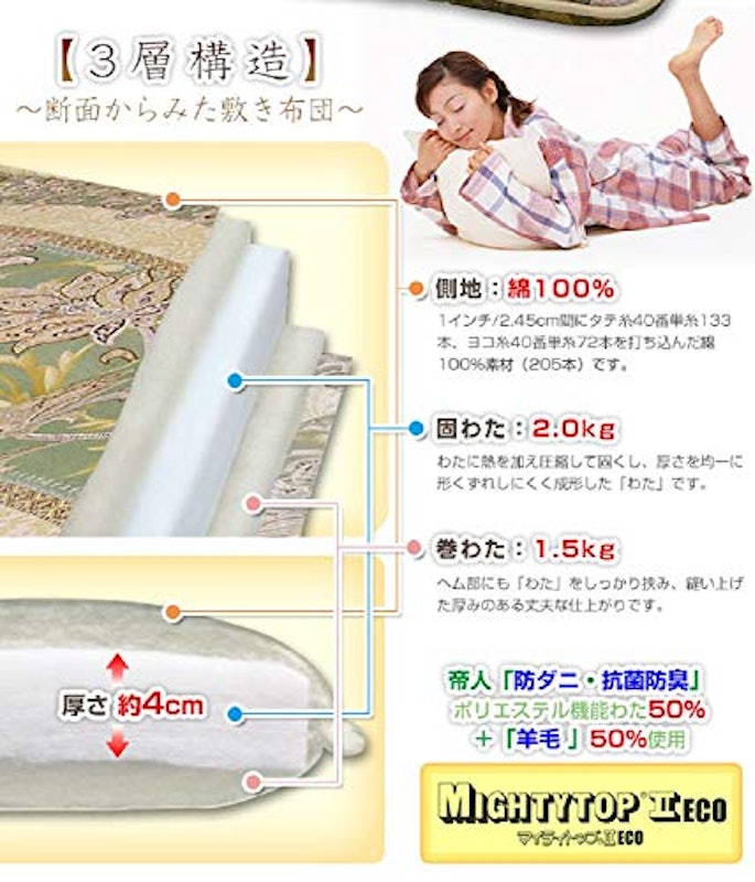 羊毛混 敷き布団 4