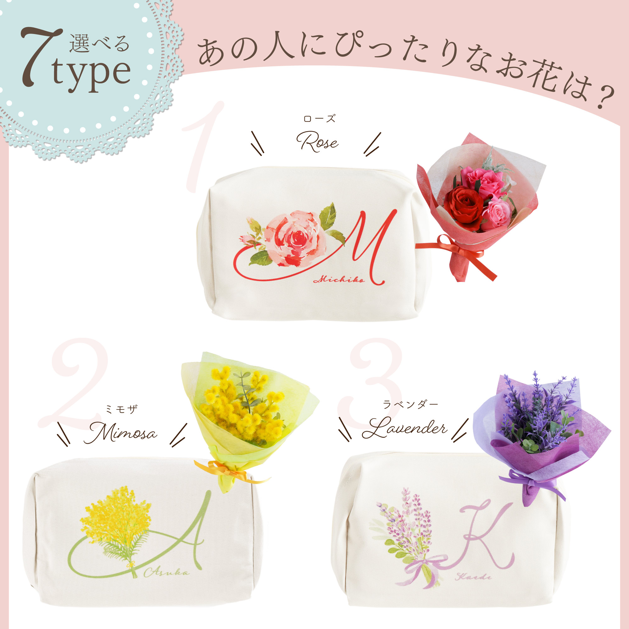 イニシャルポーチ 花づくし ギフト セット 4