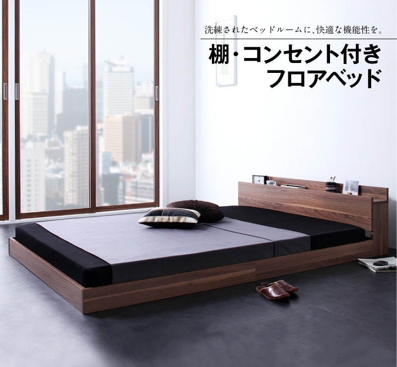 棚・コンセント付き フロアベッド マットレス付き セミダブル 2