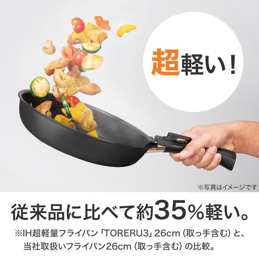 取っ手が取れる軽くて扱いやすい 超軽量フライパン 20cm 3