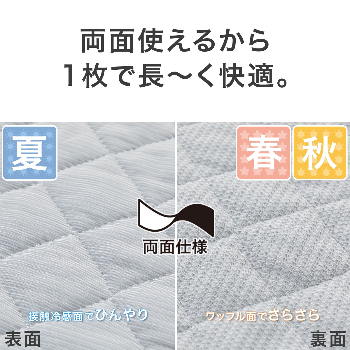両面使える 敷きパッド ひんやり&ワッフル 3