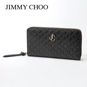 ジミーチュウ　希少デザイン　ラウンドファスナー折り財布　スターエンボス　ブラック コンパクトジップ ウォレット M | ブラック エンボス加工グリッター