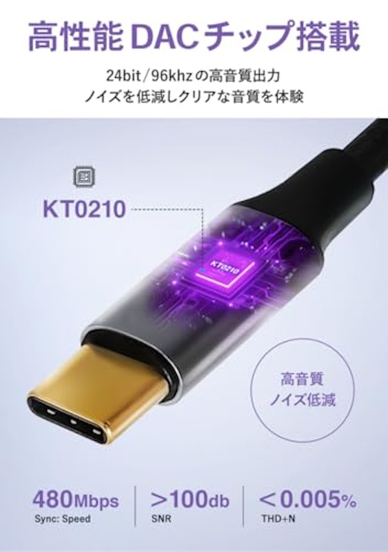 USB-C&3.5mm オーディオ変換ケーブル 3