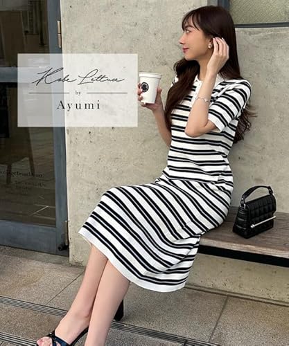 岡部あゆみさんコラボ リップルボーダーポロカラーニットワンピース 2