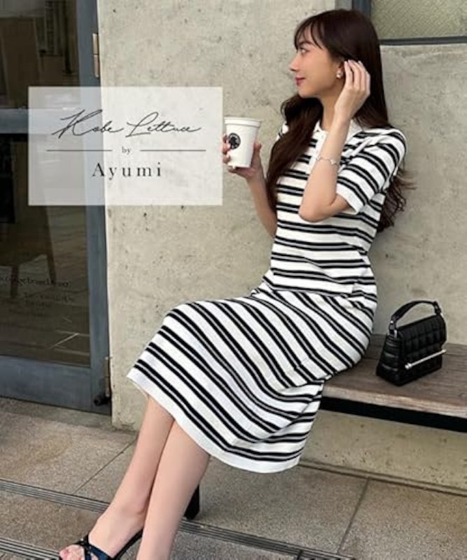 岡部あゆみさんコラボ リップルボーダーポロカラーニットワンピース 2