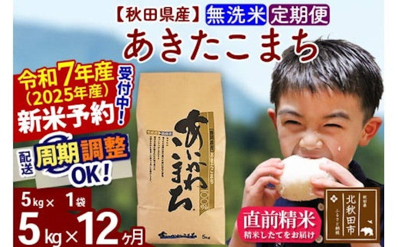 定期便12ヶ月 秋田県産あきたこまち5kg 無洗米 1