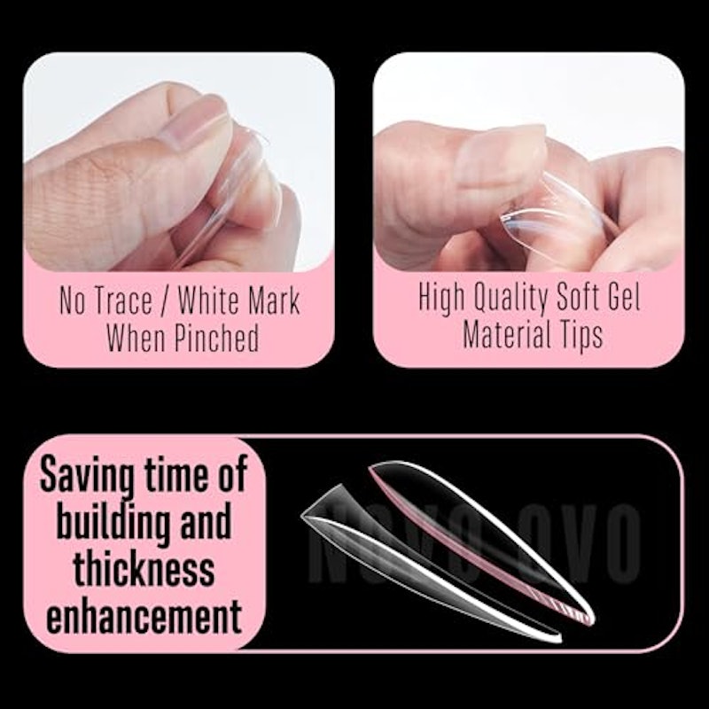 Long Almond Nail Tips NATURAL Not SCULPTED for Flat Nail Beds 5