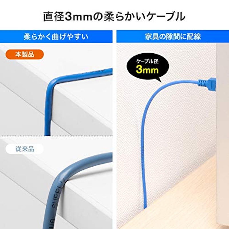 ツメ折れ防止CAT6A細径LANケーブル 3