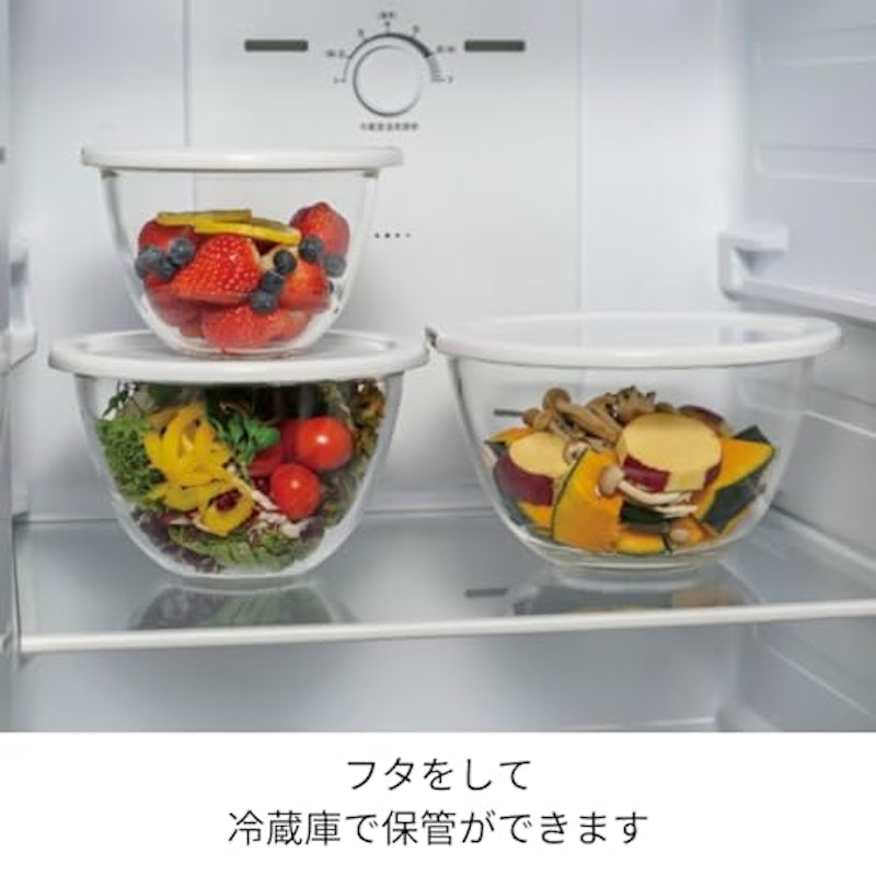 レンジフタ付き耐熱ガラス製ボウル2個セット 3