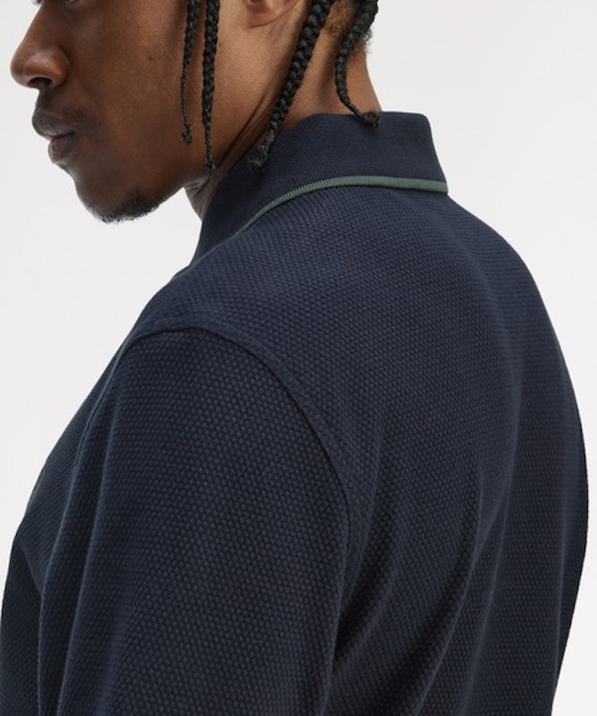 Textured Long Sleeve Polo Shirt/テクスチャー長袖ポロシャツ メンズ レディース ロゴ ワンポイント 長袖 ネイビー 3