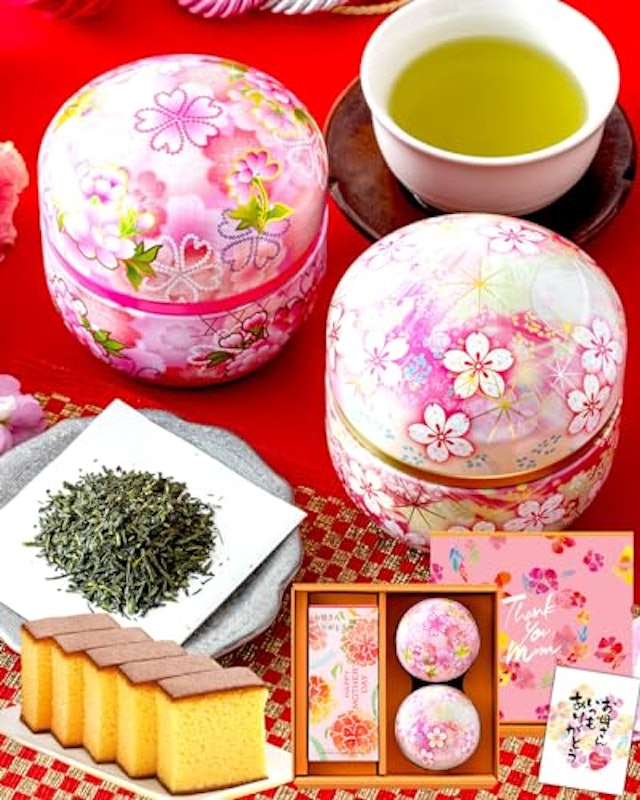 日本茶とカステラ さくら缶 1