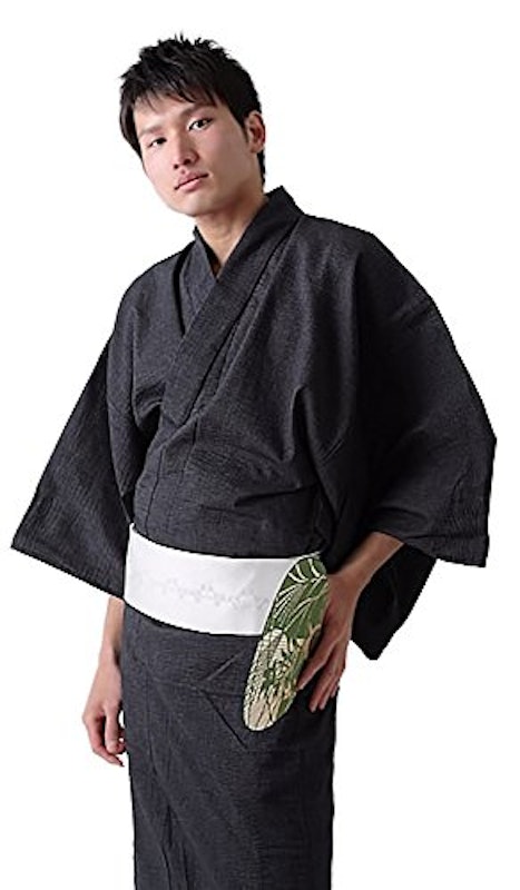 綿麻浴衣 黒格子
