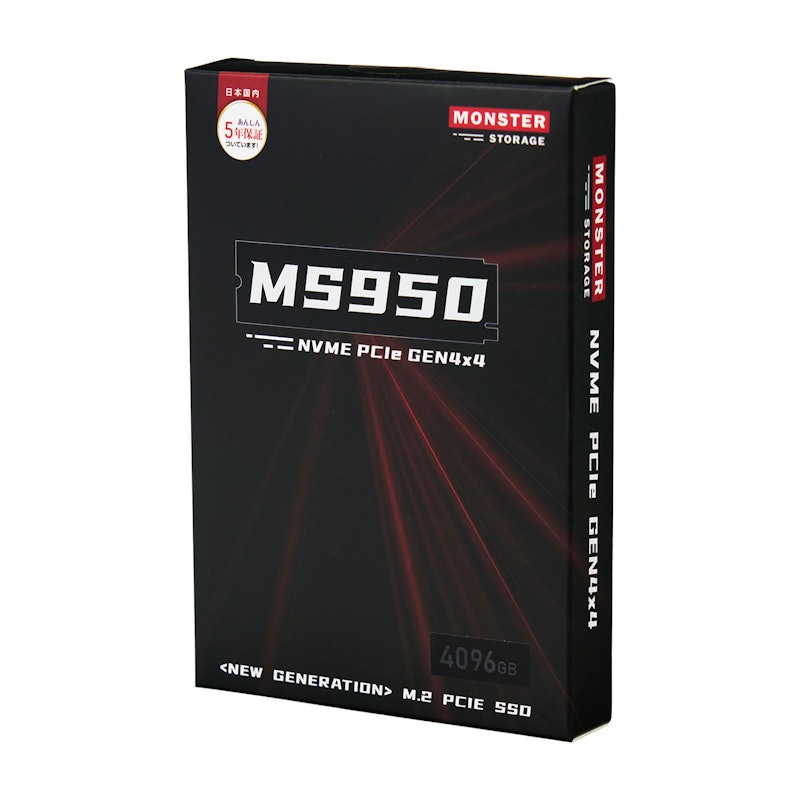 Monster Storage NVMe ヒートシンク付きSSD MS950G70PCIe4HS-04TBの Monster Storage NVMe ヒートシンク付きSSD MS950G70PCIe4HS-04TBの