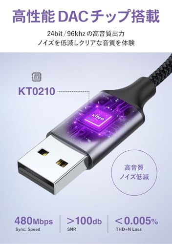 USB-A&3.5mm オーディオ変換ケーブル 4