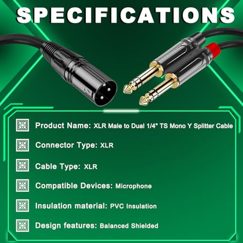 XLR-デュアル6.35mmTS 分岐ケーブル 2
