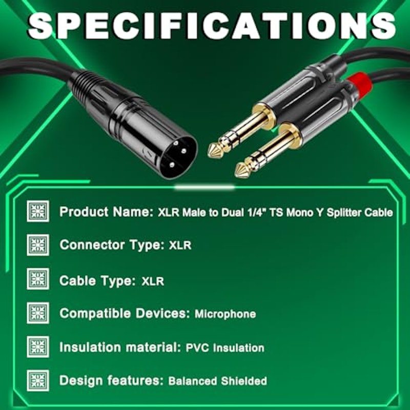 XLR-デュアル6.35mmTS 分岐ケーブル 2