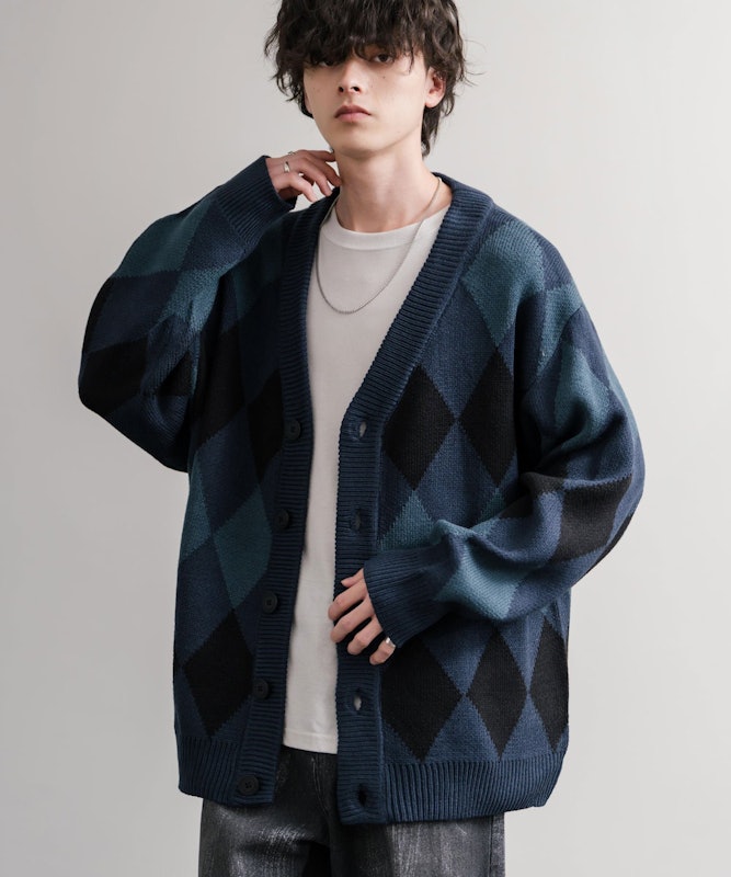 オーバーサイズ 総柄Vネックニットカーディガン 6