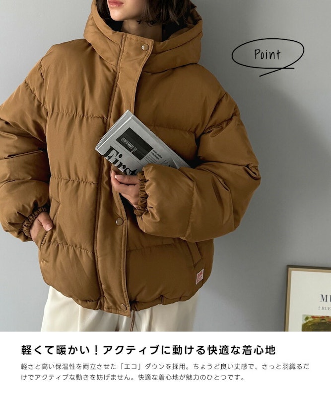 フード付き中綿フェイクダウン コート 6