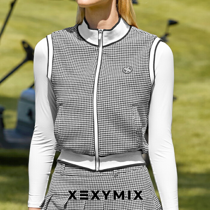xexymix ハウンドトゥース ジップアップ ベスト 1