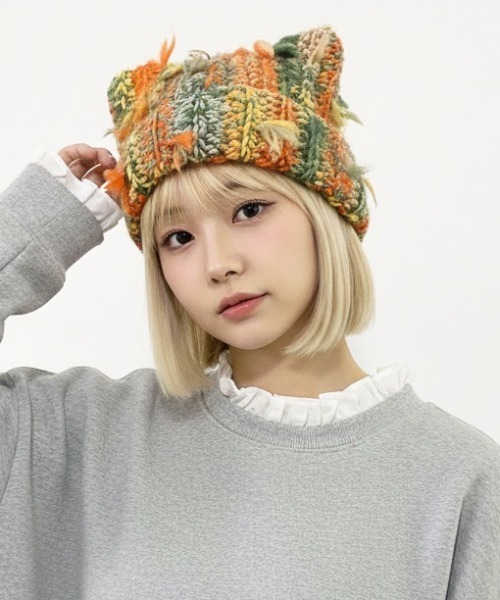 マルチストライプMIX編み猫耳ニットCAP 2