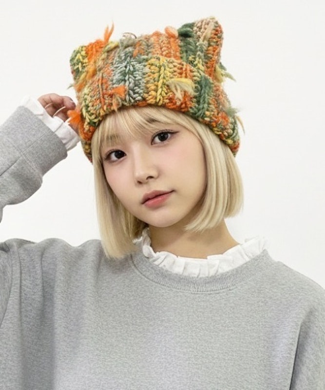 マルチストライプMIX編み猫耳ニットCAP 2