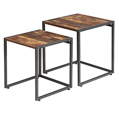 サイドテーブル 木目調とスチールフレームでエレガント ヴィンテージ サイドテーブル 木目調とスチールフレームでエレガント ヴィンテージ