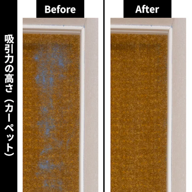 カーペットも一往復で砂の約83%が消えた。根元にわずかな細かい粒だけ