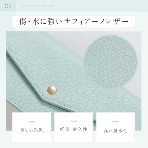本革 サフィアーノレザー スキミング防止 コンパクト かぶせ蓋付き 薄型 長財布 3