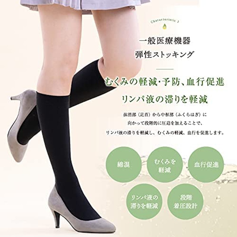 メディックピエド オリーブ着圧綿混ハイソックス 2
