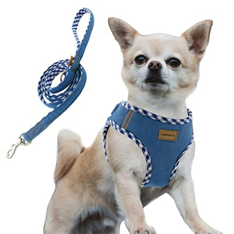 デニム 犬用ハーネス&リードセット 1