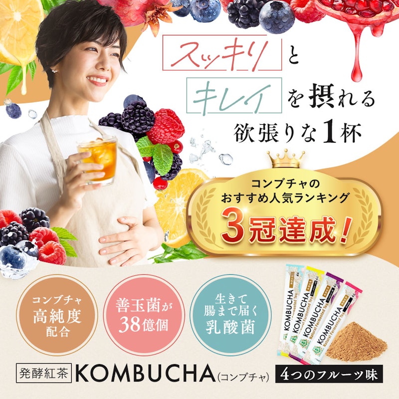 コンブチャ 粉末 4種のフルーツ味セット 2