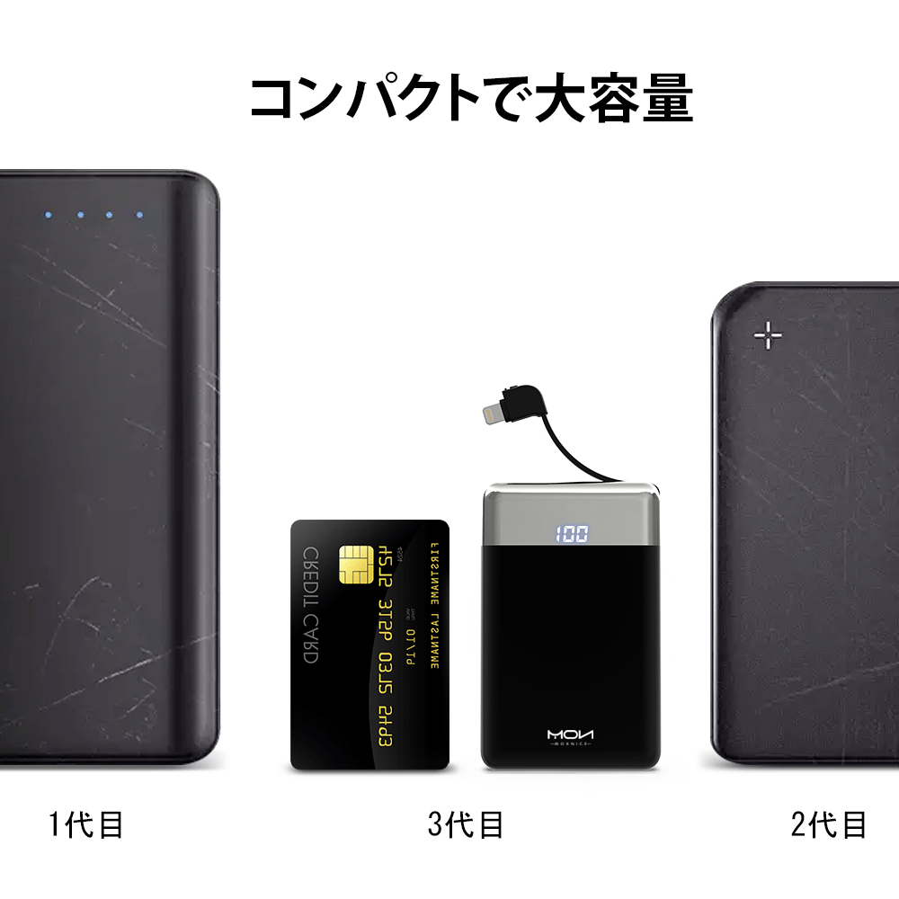 ケーブル内蔵型 モバイルバッテリー 3