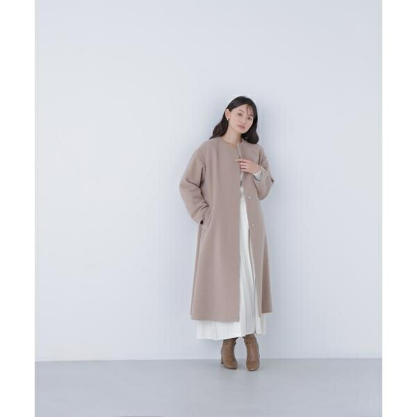フォルムノーカラーロングコート 17