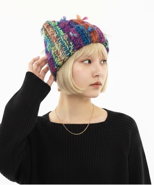 マルチストライプMIX編み猫耳ニットCAP 3