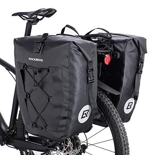 B'TWIN (ビトウィン) シティサイクリング ダブルパニアバッグ 500 20 L 防水自転車パニエバッグ、通勤やツーリングに最適な反射ストリップ付き25L大容量リアバイクバッグ