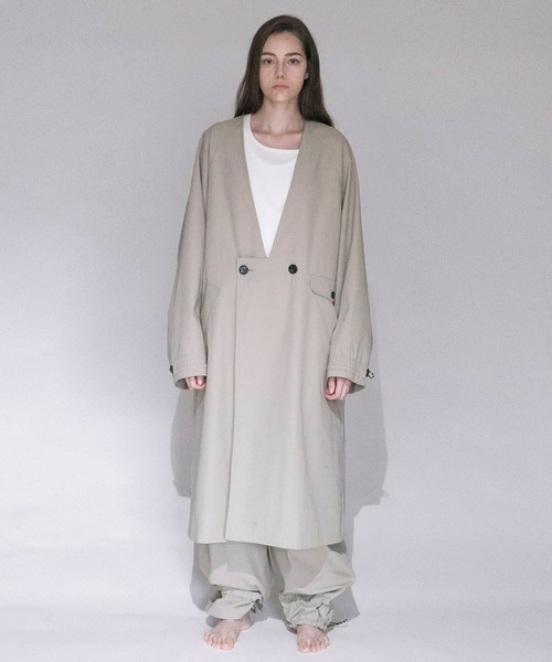 Organic Cotton x Recycle Polyester Twill No-Collar Coat 4