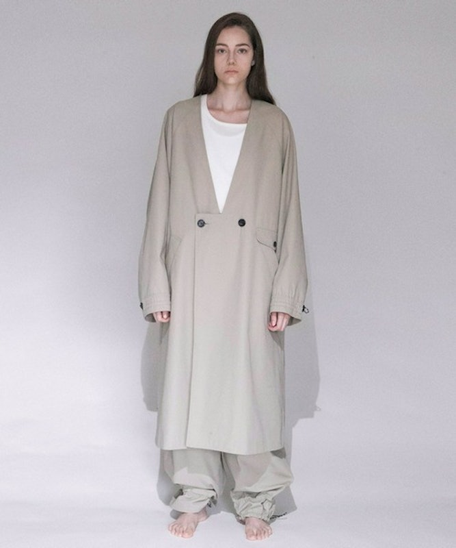 Organic Cotton x Recycle Polyester Twill No-Collar Coat 4