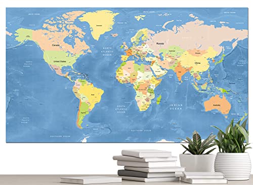 見やすい A2 世界地図 大きい 国名入り 壁に貼って学習できる紙製地図 MPWA 国名の暗記に最適 教材 インテリア 地理 自由研究