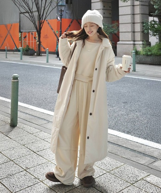 アウター 襟付き中綿ロングコート 4